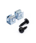Rock Solid Go To 50 Pack 10 32 Thread Server Rack Screws With Dead Easy Zinc Slide On Cage Nuts For 19 Inch Server Racks And Chassis Enclosures, featuring black bolts and zinc cage nuts.