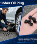 30 Pack Bottle Jack Rubber Plugs For 5 16 Inch Hole Flat Head Hydraulic Oil Filler Bung shown in hand and in use by car