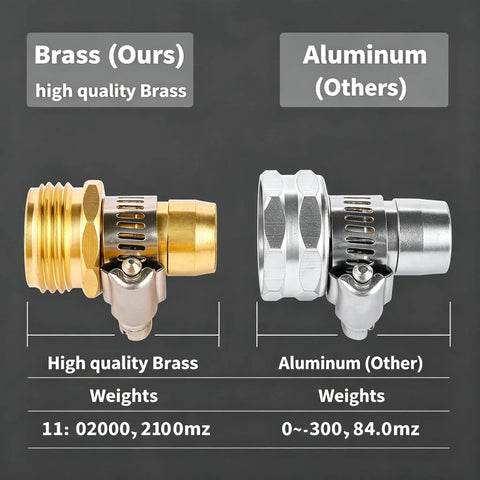 Solid Brass Garden Hose Repair Kit Set With Clamps For 3/4 Or 5/8 Inches Fix Leaks Fast Drip Irrigation Mender Adapter For Backyard Watering And Lawn Care brass and aluminum comparison