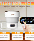Straight Up 15L Portable Washing Machine With Three Cleaning Modes Foldable Mini Washer close-up showing control panel and modes.