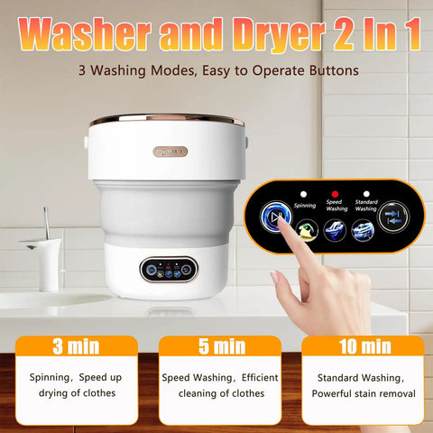 Straight Up 15L Portable Washing Machine With Three Cleaning Modes Foldable Mini Washer close-up showing control panel and modes.