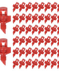 100 Pack Pressure Activated Pump Spray Heads for 360 Degree Red Micro Mist Irrigation Systems arranged in rows