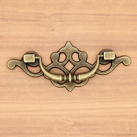Vintage Antique Brass Bail Pull Handles Set For Wooden Drawers Cabinets And Cupboards Four Pack With Distressed Zinc Alloy Finish