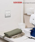 Two Gang Metal Wall Plate For Duplex Receptacles Stainless Steel 430 Corrosion Resistant UL Listed on wall in sewing room