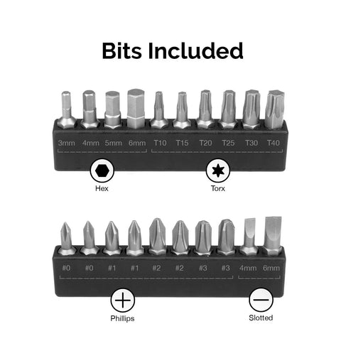 Assorted bits for Torque Screwdriver Set With Long Shank And Inch Pound Gauge One Quarter Inch Drive Twenty Hex Bits Adjustable