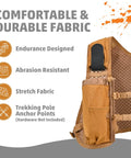 Side view of Run Ready Hydration Vest Four Point Zero Lightweight Pack with durable fabric and trekking pole anchor points
