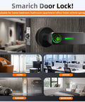 Fingerprint Door Lock With Lever Handle And Keyless Entry For Smart Bedroom Security, black aluminum alloy in various modern settings