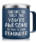14oz Vacuum Insulated Stainless Steel Coffee Mug For Men With The Message You Are Awesome Daily Motivation Gift For Husband Boyfriend Dad Navy Blue For Everyday Use