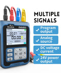 FNIRSI SG003A Signal Generator With RealTime Curve, 0 to24mA Voltage And Current Analog Simulator, Programmable Function Tester For Electronics And Industrial Gear with colorful cables and display.