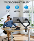 FlowLift Dual Monitor Stand For 13 To 32 Inch Screens, fully adjustable on desk with two monitors, VESA, C Clamp, ergonomic setup