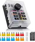 Six Way 12V Blade Fuse Box With Negative Bus, Waterproof 6 Circuit Fuse Block, LED Indicator, 12V/24V Auto Marine RV Truck Boat Golf Cart