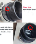 Black inline check valve for plumbing with threaded end and hose clamp, side view.
Interior view of black inline check valve showing inner cavity and valve seat.