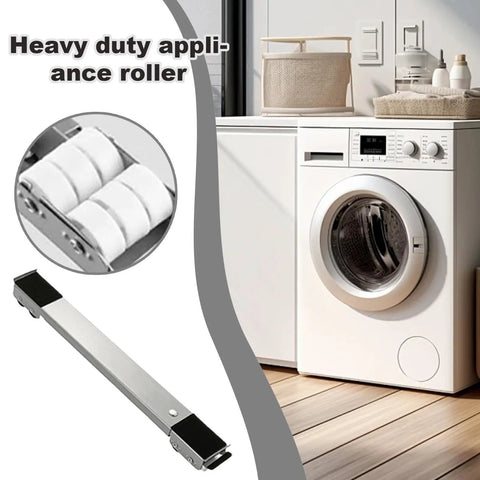 Hefty Heavy Duty Washing Machine Extendable Base With Robust Appliance Roller Wheels Supporting Up To 660 Pounds, showing heavy-duty wheels and frame.