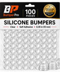 One Hundred Piece Clear Self Adhesive Cabinet Door Bumpers Three Eighth Inches Silicone Rubber Stoppers For Kitchen Drawers And Furniture To Halt Heavy Door Slams Cold Turkey in bulk pack.