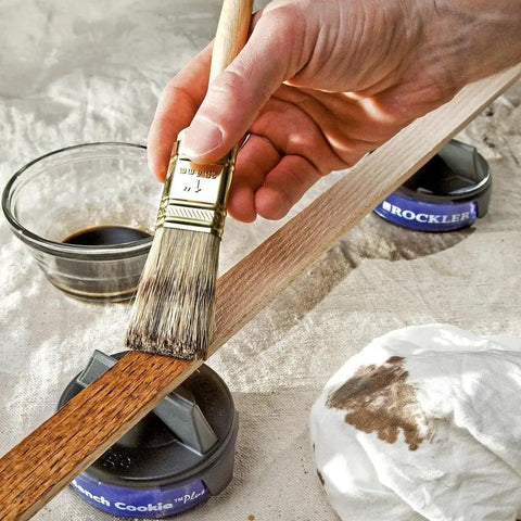 Bench Cookies Finishing Bridges 4 Pack For Snug Fit Over Work Grippers in use during woodworking to protect pads from finishes