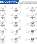 Diagram of V Shaped Return Springs Set, 45 Piece Kit With 15 Sizes, showing dimensions and angles, stainless steel torsion springs.