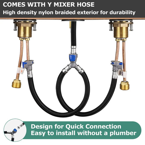 Widespread Double Handle Bathroom Faucet With Pop Up Drain And cUPC Supply Lines in Brushed Nickel quick connect hoses
