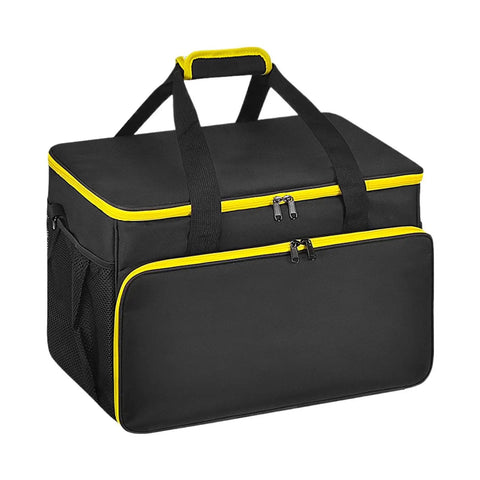 Slick Steam Cleaner Carry Case Featuring Dang Generous Internal Pockets And Hassle Free Straps For Keeping Your Floor Steamer Nozzles And Hoses Super Tidy Anywhere, black with yellow zippers, portable design.