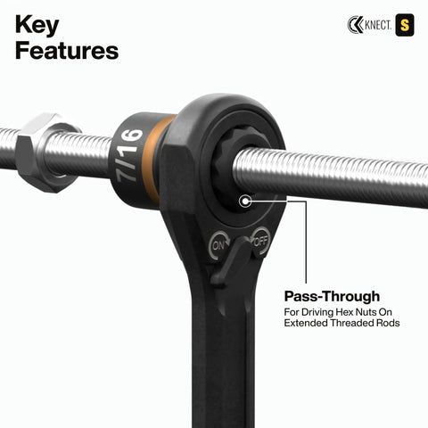 KNECT 23 Piece SAE Pass Through And Flip Socket Tool Set close-up of pass-through socket on threaded rod