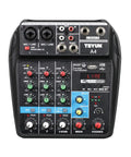 Top view of Four Channel Portable Mixer With Four XLR And TRS Mic Line Inputs And Two RCA Stereo Inputs Featuring 24 DSP Effects.