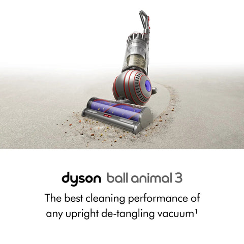 Ball Animal 3 Upright Vacuum With Detangling Motorbar Cleaner Head for all floors, 290AW Beast Mode suction shown on dusty floor.