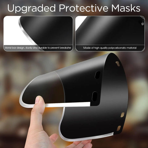 Hand holding Replacement Face Shield Lens 15.5 x 8 Inches Black Protective Safety Shield, Durable Polycarbonate, helmet use