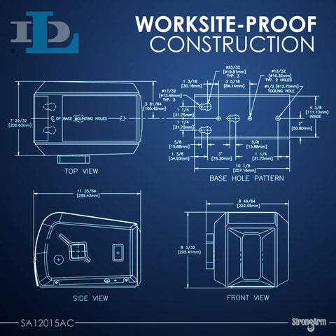 Dutton-Lainson StrongArm Sa12015ac Electric Trailer Winch 2700 Lb Capacity Made In Usa construction diagram showing dimensions and mounting details.