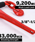 Heavy Duty G80 Chain Binder Set 3/8 to 1/2 Inch With 3/8 Inch By 10 Foot Chain, Ratchet Load Binder With Grab Hook, 9,200 Lb L