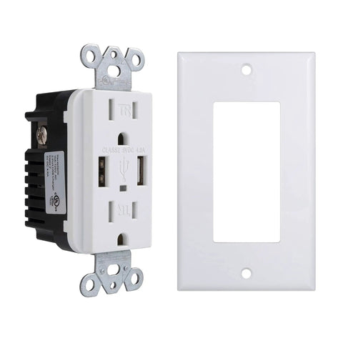Two Pack USB Wall Outlet With 4.8A Dual USB Ports For Fast Charging 15 Amp Tamper Resistant Duplex Receptacle UL Listed