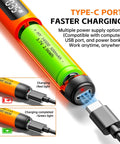 120-In-1 Mini Electric Screwdriver Set with Type-C port charging, green battery, and LED indicator details