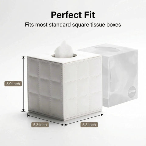 Leather Square Tissue Box Cover With Magnetic Closure For Bathroom Vanity And Desk Modern White Grid Organizer Decorative Tissue Holder For Nightstand Bedroom And Office