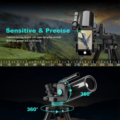 Compact Catadioptric Telescope With 60mm Aperture And 830mm Focal Length For Adults on tripod with smart device mount