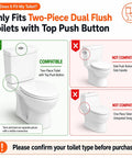 Infographic showing compatible two-piece toilets with top push button for 3 Inch Dual Flush Valve Replacement Kit For Most 2 Piece Toilets.