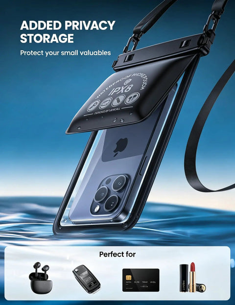 Double Pocket Waterproof Phone Pouch With IPX8 Dry Bag And Hidden Card Key Wallet Keeps Your Phone Safe On Beach Or Cruise Ship