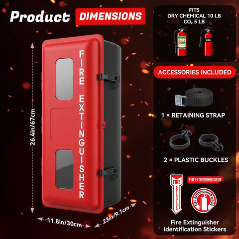 Heavy Duty Red Fire Extinguisher Cabinet With Hella Secure External Latch And Locking Strap For Indoor Outdoor Wall Mount Holds Five To Ten Pound Units Built Tough For Absolute Peace Of Mind Protection Every Day