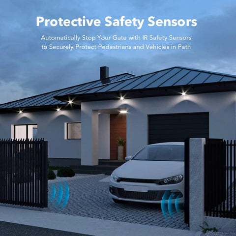 Infrared Gate Sensor Kit For Outdoor Gates And Garage Doors Photo Eye IR Beam Safety Sensor installed on driveway gate