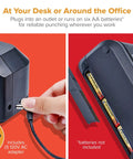 Electric 3 Hole Punch For Office Use Workhorse Dual Paper Loading showing AC adapter and battery compartments