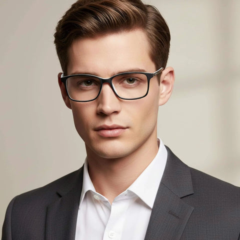 Man wearing Arctic Blue Light Blocking Reading Glasses 1.5 Diopters For Computer And Gaming Eyewear, black frame
