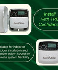 Program-Based Indoor Irrigation Controller With WiFi Ready Capability And 6 Zone Scheduling, two angles shown