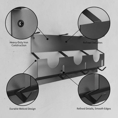 Heavy Duty Iron Wall Mounted Tool Rack For Garage And Workshop Vertical Storage Organizer close-up showing construction and design.