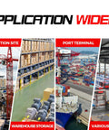 Image showing diverse applications of tow chain: construction site, warehouse storage, port terminal, various factories.