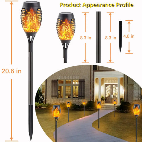 12-Pack Solar Christmas Lights Outdoor With Flickering Flame Tiki Torches Waterproof Garden Lights along pathway