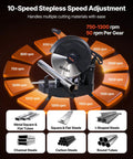 Beefy 14 Inch Metal Chop Saw With 3500W Brushless Motor And Adjustable 750 To 1200 RPM in action cutting metal tubes.