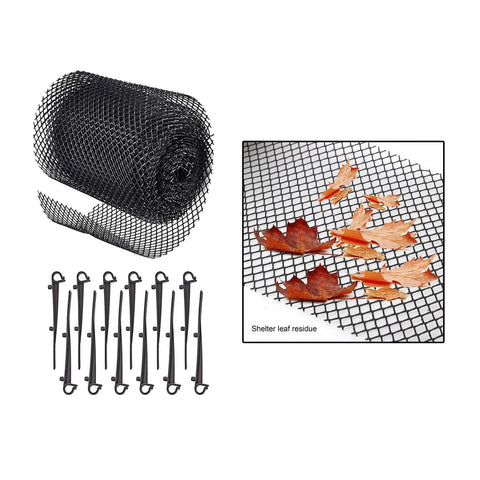 Leaf Guard Mesh Gutter Protector Screen For Outdoor Home And Roof Multipurpose DIY Friendly Shield To Prevent Clogs And Overflow Easy Cut To Fit Gutters Patio And Garden Coverage, black mesh with pegs