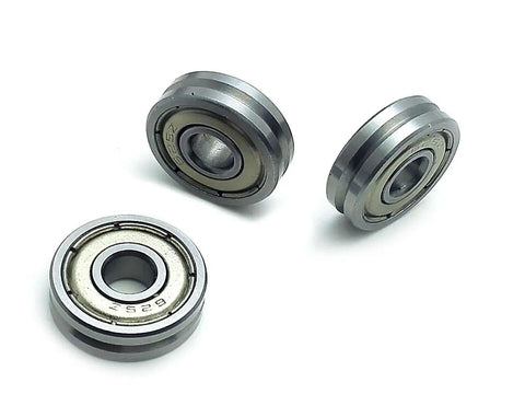 10 Pack V625ZZ V Groove Guide Pulley Ball Bearings Chrome Steel 5X16X5 mm showcasing three precision bearings for smooth operation.