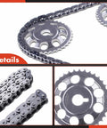 Close-up of Beefed Up Engine Timing Chain Kit with Sprocket for DOHC Four Cylinder 2.0L 2.4L Toyota models, including sprockets.