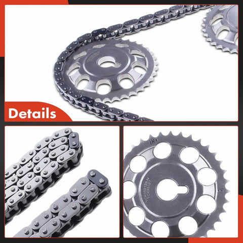 Close-up of Beefed Up Engine Timing Chain Kit with Sprocket for DOHC Four Cylinder 2.0L 2.4L Toyota models, including sprockets.