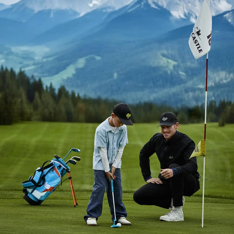 Young golfer using Junior Golf Club Set For Ages 9 To 12 With 54 To 58 Inches Length Lightweight Club Heads And Kid Friendly Grips
