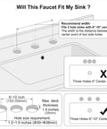 Diagram showing sink compatibility for 8 Inch Widespread Polished Brass Bathroom Faucet With Two Handles And Brass Pop Up Drain For 3 Hole Sink Lead Free