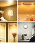 Puck Lights With Remote Control For Under Cabinet And Counter Lighting, Battery Powered Wireless Stick On LED Lights White, 6 Pack in various settings